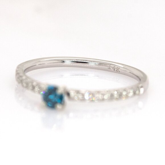 Natural Blue Diamond Ring in Solid 14K White Gold with Natural White Diamonds - Picture 10 of 10